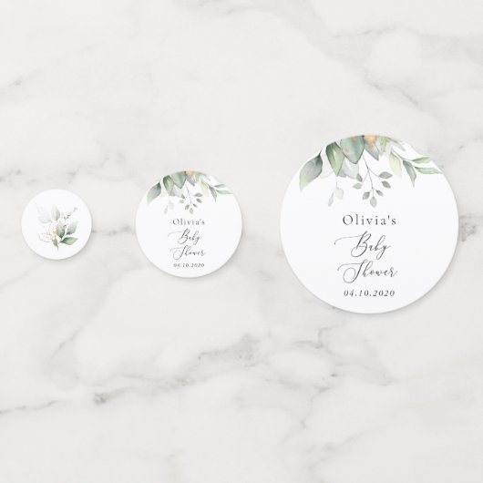 Greenery, Eucalyptus Leaves, Boho, Baby shower Confetti (Voorkanten)