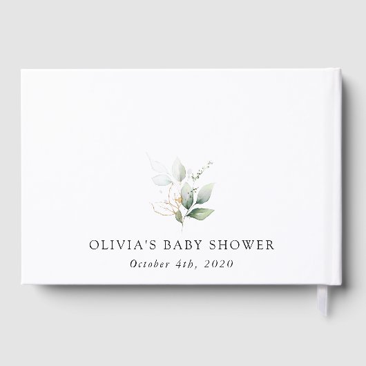 Greenery, Eucalyptus Leaves, Boho, Baby shower Gastenboek (Achterkant)