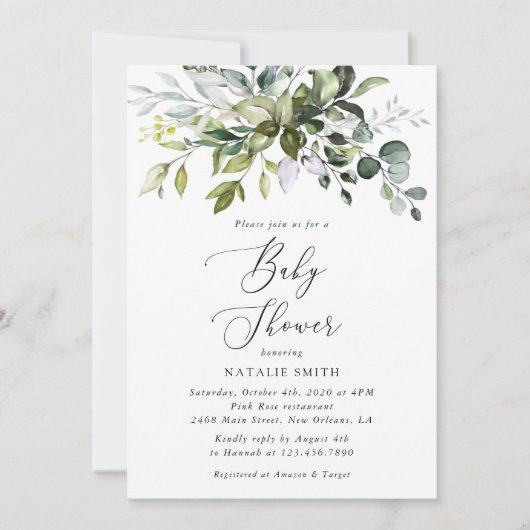 Greenery, Eucalyptus Leaves, Boho, Baby shower Kaart (Voorkant)