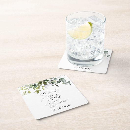 Greenery, Eucalyptus Leaves, Boho, Baby shower Kartonnen Onderzetters (Insitu)