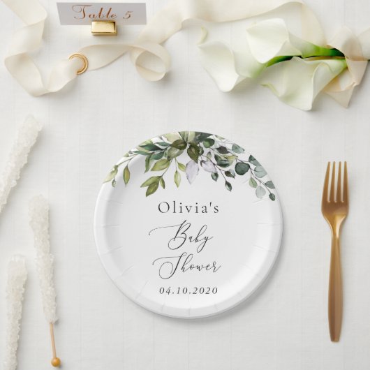 Greenery, Eucalyptus Leaves, Boho, Baby shower Papieren Bordje (Huwelijk)