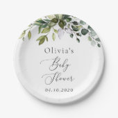 Greenery, Eucalyptus Leaves, Boho, Baby shower Papieren Bordje (Voorkant)