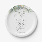 Greenery, Eucalyptus Leaves, Boho, Baby shower Papieren Bordje (Voorkant)