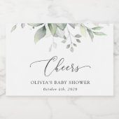 Greenery, Eucalyptus Leaves, Boho, Baby shower Sparkling Wijnetiket (Enkel label)