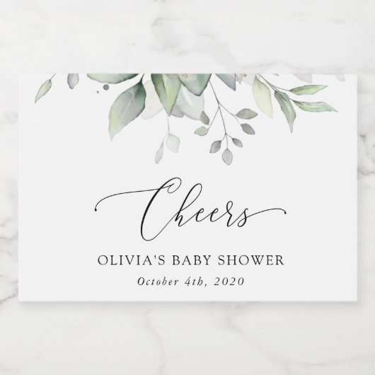 Greenery, Eucalyptus Leaves, Boho, Baby shower Sparkling Wijnetiket (Enkel label)