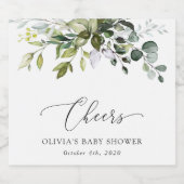 Greenery, Eucalyptus Leaves, Boho, Baby shower Sparkling Wijnetiket (Enkel label)