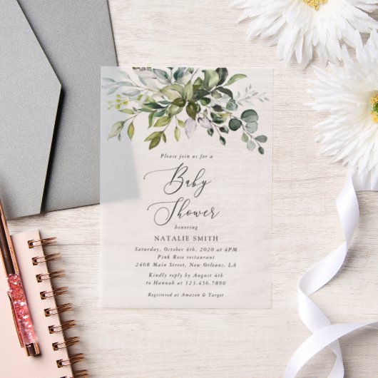 Greenery, Eucalyptus Leaves, Boho, Baby shower Vellum Uitnodigingen (Huwelijk)
