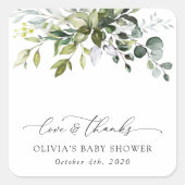 Greenery, Eucalyptus Leaves, Boho, Baby shower Vierkante Sticker (Voorkant)