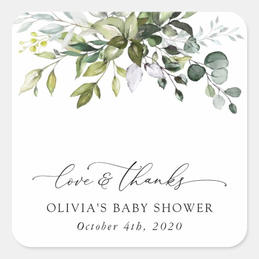 Greenery, Eucalyptus Leaves, Boho, Baby shower Vierkante Sticker (Voorkant)