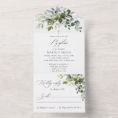 Greenery, Eucalyptus Leaves, Boho, Baptism All In One Uitnodiging (Binnen)