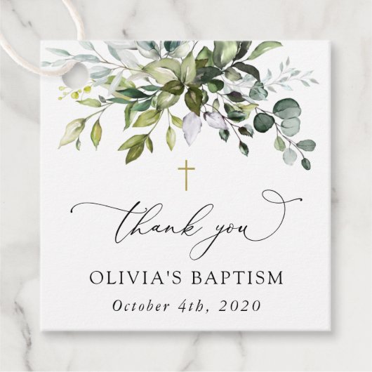 Greenery, Eucalyptus Leaves, Boho, Baptism Bedankjes Labels (Voorkant)