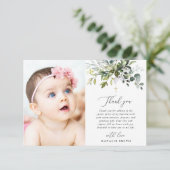 Greenery, Eucalyptus Leaves, Boho, Baptism Bedankkaart (Staand voorkant)