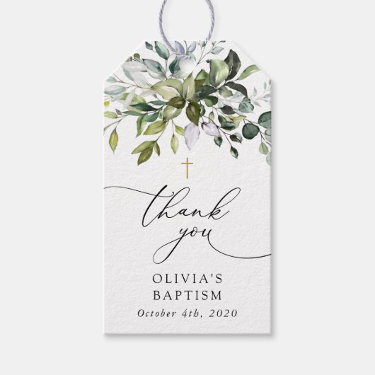 Greenery, Eucalyptus Leaves, Boho, Baptism Cadeaulabel (Voorkant)