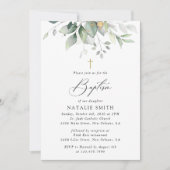Greenery, Eucalyptus Leaves, Boho, Baptism Kaart (Voorkant)