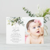 Greenery, Eucalyptus Leaves, Boho, Baptism Kaart (Staand voorkant)
