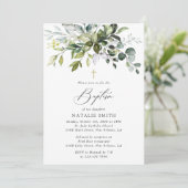 Greenery, Eucalyptus Leaves, Boho, Baptism Kaart (Staand voorkant)