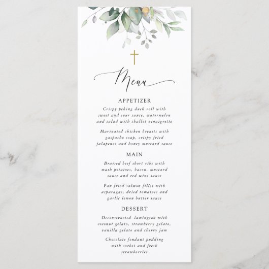 Greenery, Eucalyptus Leaves, Boho, Baptism Menu (Voorkant)