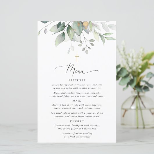 Greenery, Eucalyptus Leaves, Boho, Baptism Menu (Staand voorkant)