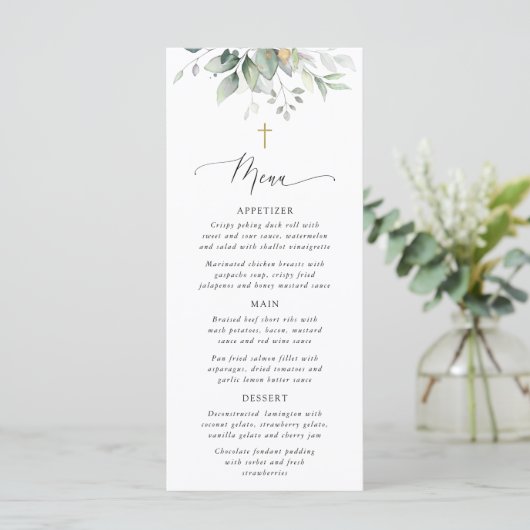 Greenery, Eucalyptus Leaves, Boho, Baptism Menu (Staand voorkant)