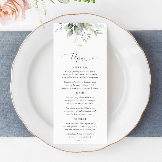 Greenery, Eucalyptus Leaves, Boho, Baptism Menu
