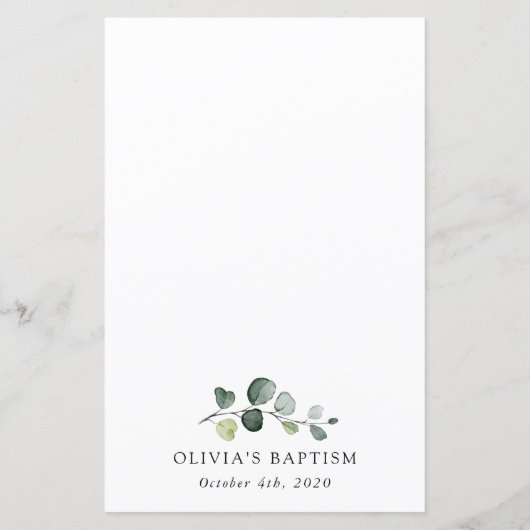 Greenery, Eucalyptus Leaves, Boho, Baptism Menu (Achterkant)