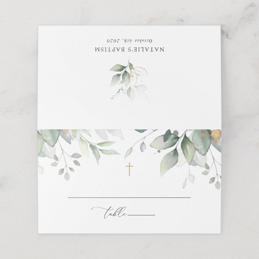 Greenery, Eucalyptus Leaves, Boho, Baptism Plaatskaartje (Buitenkant ongevouwen)