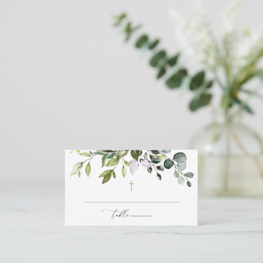 Greenery, Eucalyptus Leaves, Boho, Baptism Plaatskaartje (Staand voorkant)