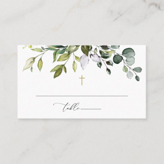 Greenery, Eucalyptus Leaves, Boho, Baptism Plaatskaartje (Voorkant)