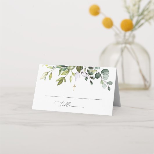 Greenery, Eucalyptus Leaves, Boho, Baptism Plaatskaartje (Voorkant)