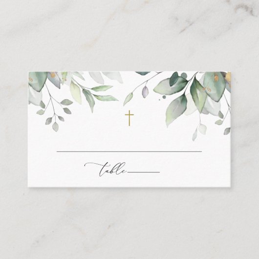 Greenery, Eucalyptus Leaves, Boho, Baptism Plaatskaartje (Voorkant)