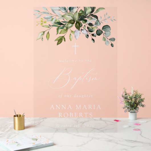 Greenery, Eucalyptus Leaves, Boho, Baptism Welcome Acryl Bord (Huwelijk)