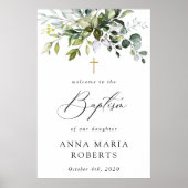 Greenery, Eucalyptus Leaves, Boho, Baptism Welcome Poster (Voorkant)