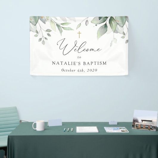 Greenery, Eucalyptus Leaves, Boho, Baptism Welcome Spandoek (Beurs)