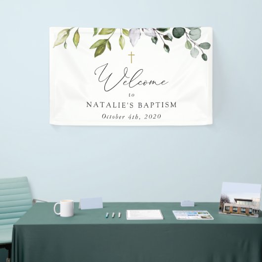 Greenery, Eucalyptus Leaves, Boho, Baptism Welcome Spandoek (Beurs)