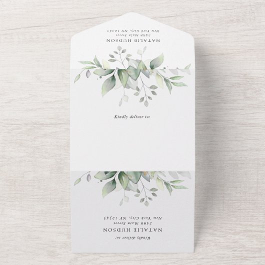 Greenery, Eucalyptus Leaves, Boho, Birthday All In One Uitnodiging (Buitenkant)