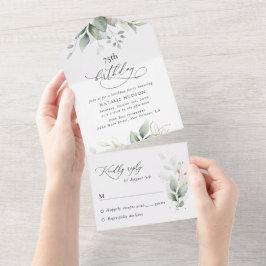 Greenery, Eucalyptus Leaves, Boho, Birthday All In One Uitnodiging