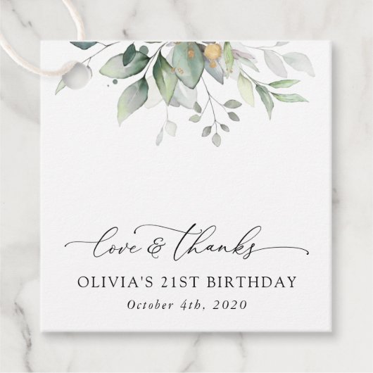 Greenery, Eucalyptus Leaves, Boho, Birthday Bedankjes Labels (Voorkant)