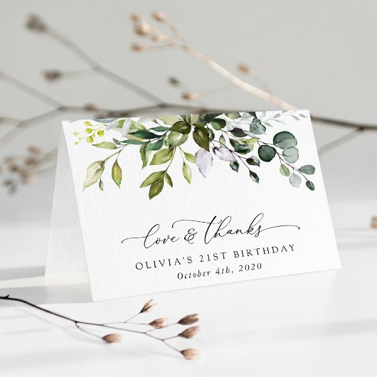 Greenery, Eucalyptus Leaves, Boho, Birthday Bedankkaart