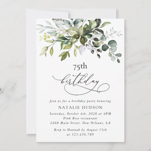 Greenery, Eucalyptus Leaves, Boho, Birthday Kaart (Voorkant)