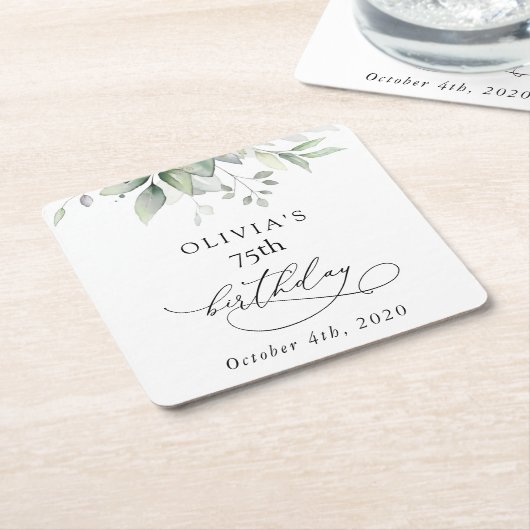 Greenery, Eucalyptus Leaves, Boho, Birthday Kartonnen Onderzetters (Schuin)