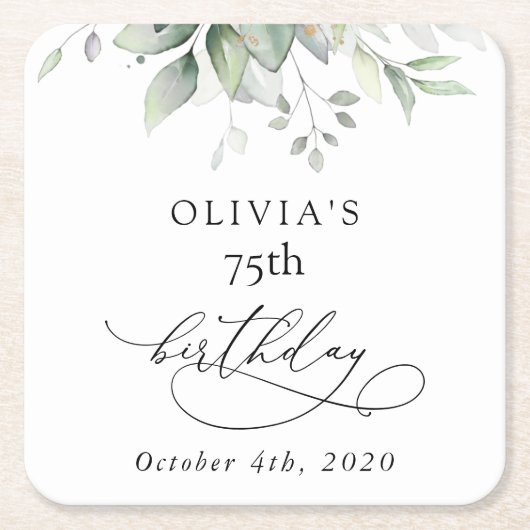 Greenery, Eucalyptus Leaves, Boho, Birthday Kartonnen Onderzetters (Voorkant)