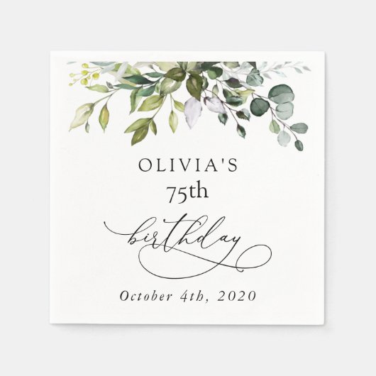 Greenery, Eucalyptus Leaves, Boho, Birthday Servet (Voorkant)