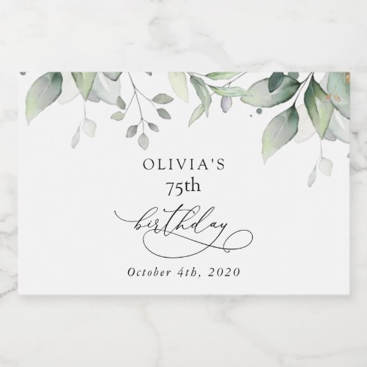 Greenery, Eucalyptus Leaves, Boho, Birthday Sparkling Wijnetiket (Enkel label)