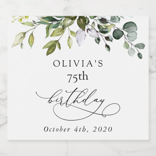Greenery, Eucalyptus Leaves, Boho, Birthday Sparkling Wijnetiket (Enkel label)
