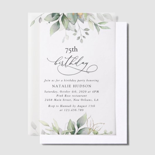 Greenery, Eucalyptus Leaves, Boho, Birthday Vellum Uitnodigingen (Offset)