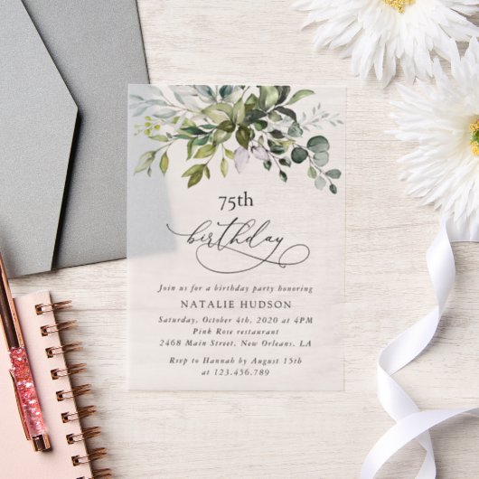 Greenery, Eucalyptus Leaves, Boho, Birthday Vellum Uitnodigingen (Huwelijk)