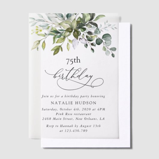 Greenery, Eucalyptus Leaves, Boho, Birthday Vellum Uitnodigingen (Offset)