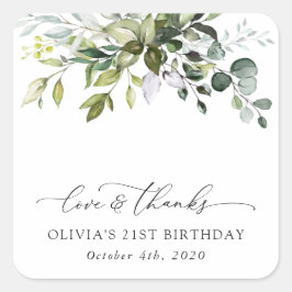 Greenery, Eucalyptus Leaves, Boho, Birthday Vierkante Sticker