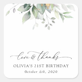 Greenery, Eucalyptus Leaves, Boho, Birthday Vierkante Sticker