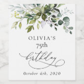 Greenery, Eucalyptus Leaves, Boho, Birthday Wijn Etiket (Enkel label)